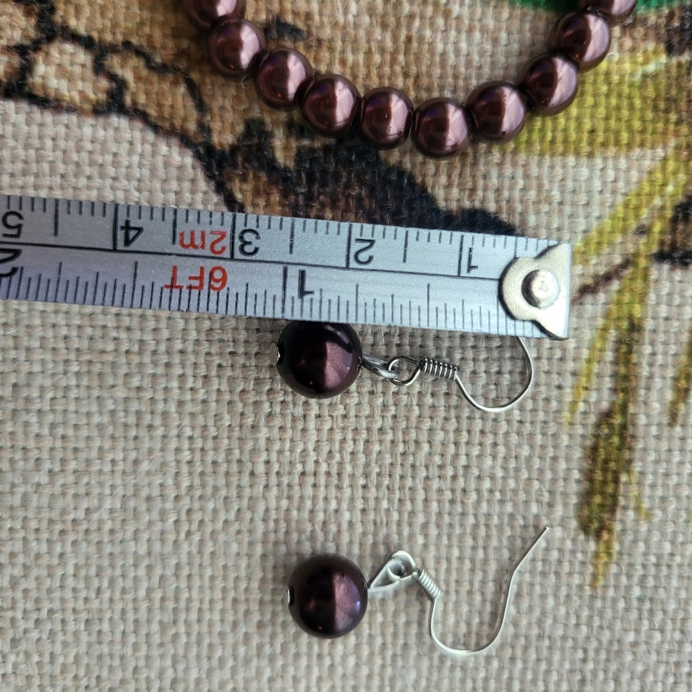 Handcrafted Faux Brown Pearl Bracelet and Earrings Set- NWOT - Picture 3 of 6